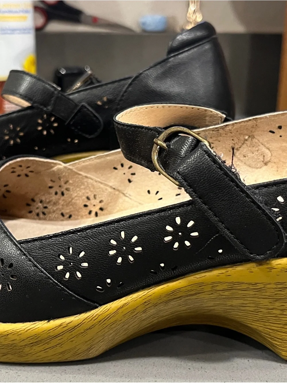 Alegria Black Mary Jane Flats with Yellow Outsole size 42